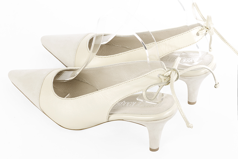 Off white women's slingback shoes. Pointed toe. Medium slim heel. Rear view - Florence KOOIJMAN